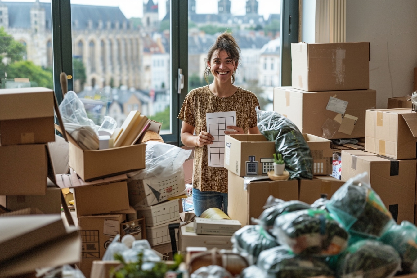 Alt text: "Cartons et matériel de déménagement préparés pour le service d'aide à Caen, illustrant les étapes clés pour bénéficier d'une aide ménagère déménagement sans souci.
